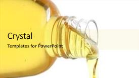  Presentation with liquid - Colorful slides enhanced with cosmetic liquid pouring from bottle isolated on white backdrop and a yellow colored foreground