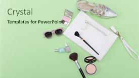  Presentation with white green - PPT theme consisting of cosmetic-makeup-set-and-white background and a soft green colored foreground