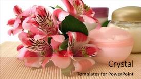  Presentation with face cream flower - PPT theme with white fence around front yard of residential house background and a mint green colored foreground