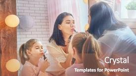  Presentation with mom kids - Cool new slide deck with cosmetic party - funny family at home mother backdrop and a coral colored foreground