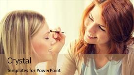  Presentation with friendship - Audience pleasing slide deck consisting of cosmetic party - makeup friendship and leisure concept backdrop and a coral colored foreground