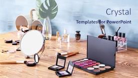  Presentation with cosmetic - Audience pleasing slides consisting of cosmetic set with mirror on dressing table backdrop and a sky blue colored foreground