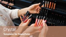  Presentation with nail - Cool new PPT layouts with cosmetician-and-woman-holds-nail backdrop and a coral colored foreground