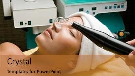  Presentation with high frequency - Presentation theme consisting of cosmetician applying high frequency treatment background and a red colored foreground