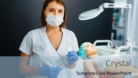  Presentation with injections - Amazing PPT layouts having cosmetician-gives-rejuvenation-injections-face backdrop and a light blue colored foreground