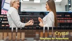  Presentation with cosmetics - Slide deck enhanced with cosmetician-helps-woman-in-cosmetics background and a tawny brown colored foreground