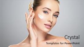 Presentation with cosmetics cream - Beautiful slide deck featuring cosmetics - beautiful young woman gets cream backdrop and a lemonade colored foreground