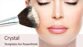  Presentation with makeup - PPT layouts having cosmetics - closeup portrait of a woman background and a lemonade colored foreground