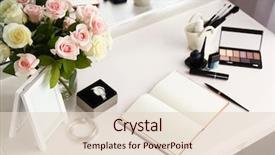  Presentation with cosmetic - Amazing slides having cosmetics - cosmetic and notebook on light backdrop and a lemonade colored foreground