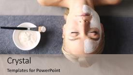  Presentation with face mask - Presentation design having cosmetics - face mask beautiful young girl background and a mint green colored foreground