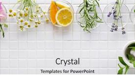  Presentation with herbs - Beautiful PPT theme featuring cosmetics - fresh herbs on white masaic backdrop and a white colored foreground