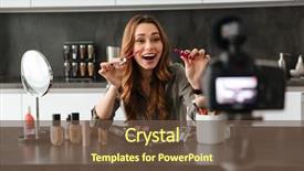  Presentation with blog - Beautiful presentation theme featuring cosmetics - happy healthy young girl recording backdrop and a tawny brown colored foreground