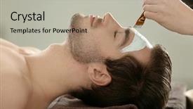  Presentation with spa salon - Theme consisting of cosmetics - man having cosmetic mask background and a light gray colored foreground