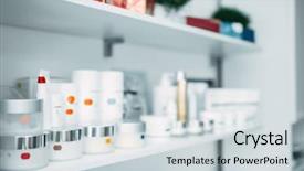  Presentation with nobody - Colorful presentation design enhanced with cosmetics - shelf with creams rejuvenation cosmetic backdrop and a light gray colored foreground