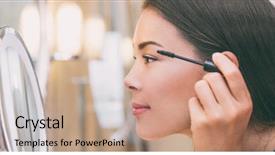  Presentation with mirror - PPT theme consisting of cosmetics - woman putting mascara makeup background and a coral colored foreground