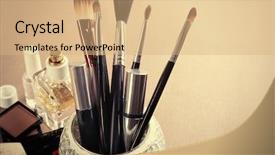  Presentation with brushes makeup - Amazing presentation theme having cosmetics and accessories for makeup backdrop and a coral colored foreground