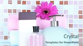  Presentation with mosaic - Theme with cosmetics and bath accessories on mosaic tiles background background and a cool aqua colored foreground