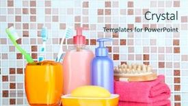  Presentation with mosaic - Slide set with cosmetics and bath accessories on mosaic tiles background background and a sky blue colored foreground
