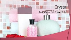  Presentation with mosaic - Presentation design featuring cosmetics and bath accessories on mosaic tiles background background and a lemonade colored foreground
