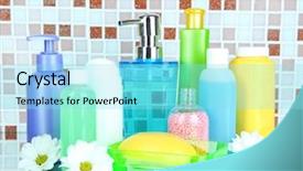  Presentation with mosaic - Audience pleasing presentation theme consisting of cosmetics and bath accessories on mosaic tiles background backdrop and a arctic colored foreground