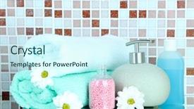  Presentation with mosaic - PPT layouts featuring cosmetics and bath accessories on mosaic tiles background background and a cool aqua colored foreground