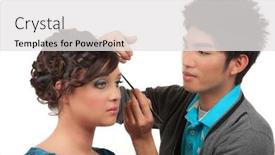  Presentation with prom - Beautiful PPT theme featuring cosmetics artist doing finishing touches of her customer's hair and make up before her prom wedding backdrop and a white colored foreground