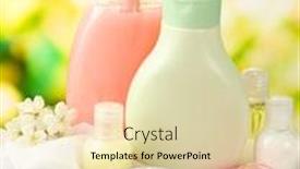  Presentation with cosmetics natural - Slide deck featuring cosmetics bottles and natural handmade soap on green background background and a lemonade colored foreground