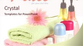  Presentation with cosmetics - Beautiful slides featuring cosmetics bottles with towels and flower isolated on white backdrop and a lemonade colored foreground