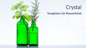  Presentation with chemistry - Amazing slide deck having cosmetic bottles with herbs backdrop and a sky blue colored foreground