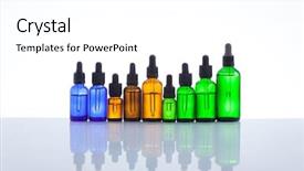  Presentation with pipette - Audience pleasing PPT theme consisting of cosmetic bottles with pipette backdrop and a  colored foreground