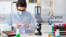  Presentation with beauty products - Slide deck enhanced with chemistry cosmetic - lab chemist checking beauty background and a light blue colored foreground