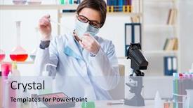  Presentation with beauty products - Cool new theme with chemistry cosmetic - lab chemist checking beauty backdrop and a light blue colored foreground