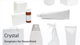  Presentation with photo collage - Presentation design enhanced with cosmetic labels - photo collage of white packing background and a light gray colored foreground