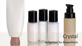  Presentation with packaging - PPT theme having cosmetics containers background and a soft green colored foreground