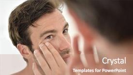  Presentation with cosmetics cream - Slide deck having cosmetics cremes - handsome man applying facial cream background and a coral colored foreground
