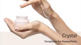  Presentation with cosmetics cream - Amazing slides having cosmetics cremes - young woman holding jar backdrop and a coral colored foreground