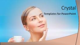  Presentation with cosmetics cream - Colorful presentation theme enhanced with applying cream on her skin backdrop and a light blue colored foreground