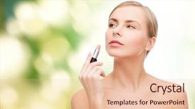  Presentation with beauty cosmetics - Audience pleasing presentation consisting of cosmetics health and beauty concept - beautiful woman with pink lipstick backdrop and a lemonade colored foreground