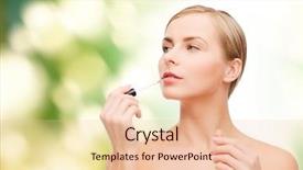  Presentation with beauty cosmetics - Slide deck enhanced with cosmetics health and beauty concept - beautiful woman with pink lipgloss background and a lemonade colored foreground