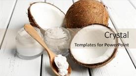  Presentation with coconut oil - Cool new PPT theme with cosmetics ingredients - coconut with jars of coconut backdrop and a coral colored foreground