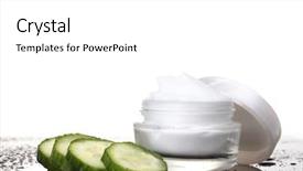  Presentation with cucumber cream - Audience pleasing PPT theme consisting of cosmetics ingredients - cream and fresh sliced cucumber backdrop and a white colored foreground