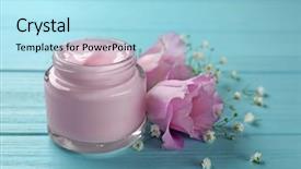  Presentation with cosmetics cream - Amazing PPT theme having cosmetics ingredients - jar with body cream backdrop and a light blue colored foreground