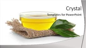  Presentation with tea leaves - PPT theme enhanced with cosmetics ingredients - tea oil in glass bowl background and a white colored foreground