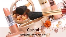  Presentation with cosmetics - Presentation theme with cosmetics isolated on white background background and a coral colored foreground