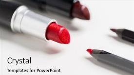  Presentation with cosmetics beauty - Audience pleasing slide deck consisting of open lipsticks and lip pencil backdrop and a white colored foreground