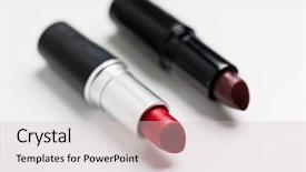  Presentation with beauty cosmetics - PPT theme featuring cosmetics makeup and beauty concept - close up of two open lipsticks background and a lemonade colored foreground