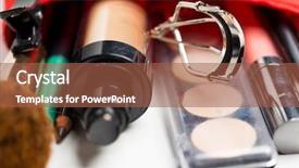  Presentation with beauty makeup - Slide deck with cosmetics makeup and beauty concept - close up of cosmetic bag with makeup stuff background and a red colored foreground