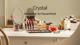  Presentation with cosmetics - PPT theme consisting of cosmetics on dressing table closeup background and a coral colored foreground