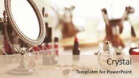  Presentation with cosmetics - Theme featuring cosmetics on dressing table closeup background and a lemonade colored foreground