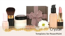  Presentation with cosmetics beauty cosmetic white - Slides consisting of cosmetics packaging - beauty set gift isolated background and a coral colored foreground